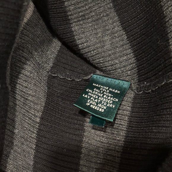 Lauren Ralph Lauren Striped Turtleneck Sweater - Black, Gray & Cream size L - Picture 5 of 5